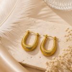 Textured Gold Hoop Earrings for Women | Stainless Steel Gold-Tone Earrings