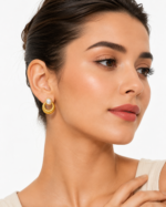 Pearl Gold Hoop Drop Earrings - Image 2