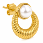 Pearl Gold Hoop Drop Earrings - Image 4
