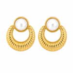 Pearl Gold Hoop Drop Earrings - Image 3
