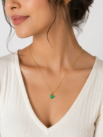 Emerald Green Heart Pendant Necklace | Gold-Plated Stainless Steel - Image 3