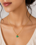 Emerald Green Heart Pendant Necklace | Gold-Plated Stainless Steel - Image 4